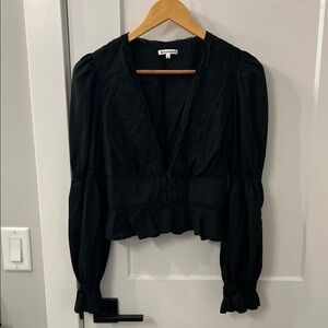 Reformation Black Lace Trim Blouse